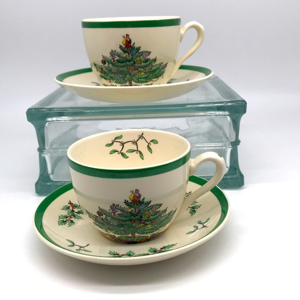 Spode Christmas Tree Tea Cup and Saucer set of 2
